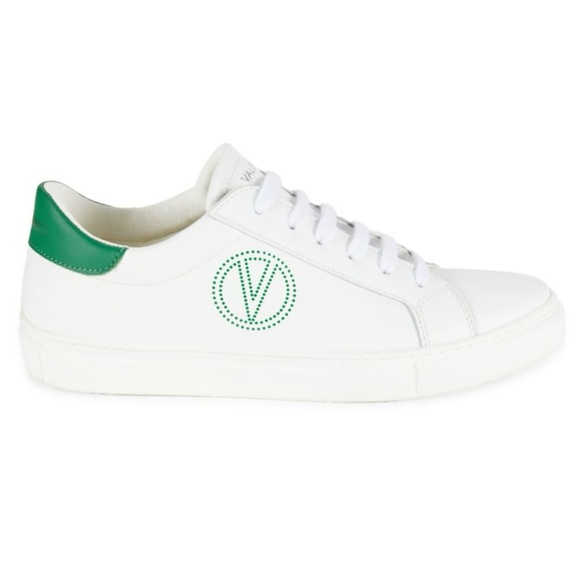 VALENTINO BY MARIO VALENTINO Petra Sneaker White Leather Green Accent Sz 10 40 - Picture 2 of 11